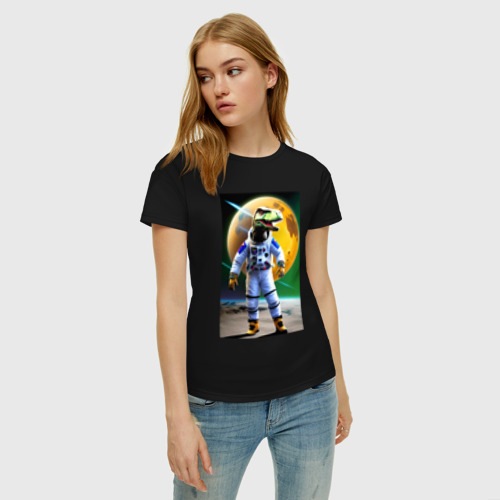 Женская футболка хлопок с принтом Динозавр-космонавт - нейросеть, фото на моделе #1