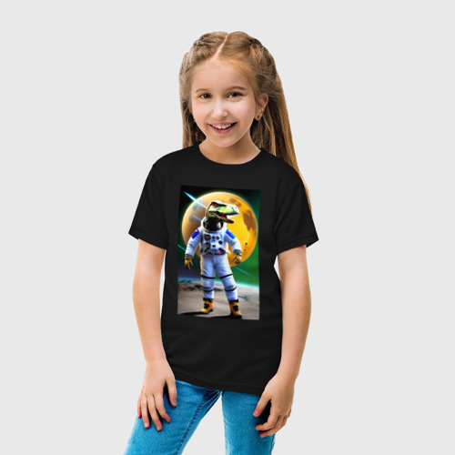 Детская футболка хлопок с принтом Динозавр-космонавт - нейросеть, вид сбоку #3
