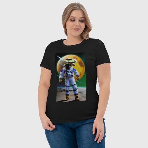 Женская футболка хлопок с принтом Динозавр-космонавт - нейросеть, фото #4