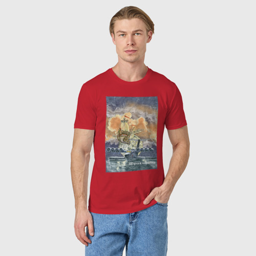 Мужская футболка хлопок Летучий корабль, цвет красный - фото 3
