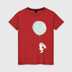 Милый кролик с шариком в цветочек – Женская футболка хлопок с принтом купить со скидкой в -20%