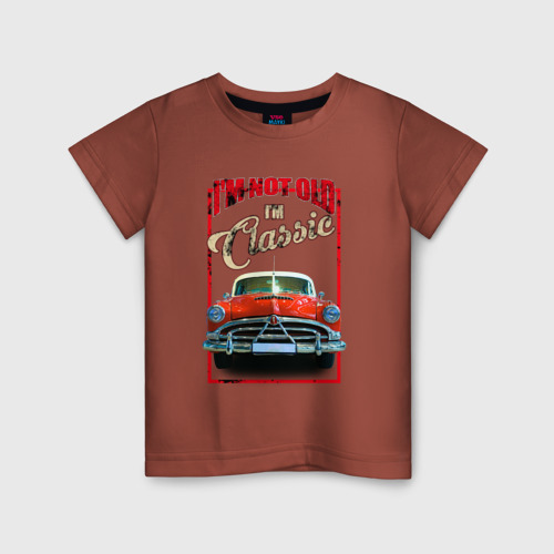 Детская футболка хлопок с принтом Надпись: я не старый я классический и автомобиль Hudson Hornet, вид спереди #2