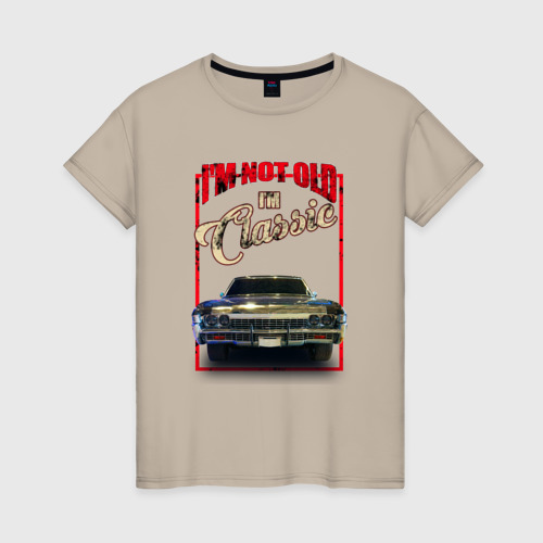 Женская футболка хлопок с принтом Классика автомобиль Chevrolet Impala, вид спереди #2