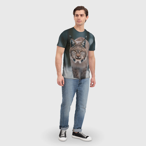Мужская футболка 3D с принтом Рысь лесная, вид сбоку #3