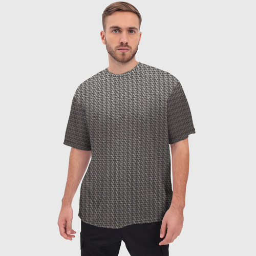 Мужская футболка oversize 3D Кольчуга серая, цвет 3D печать - фото 3