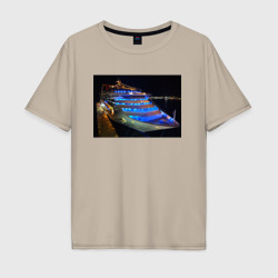 Мужская футболка хлопок Oversize Яхта в ночном порту