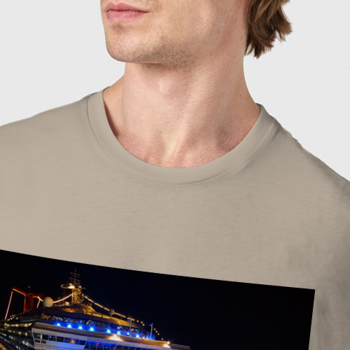Мужская футболка хлопок с принтом Яхта в ночном порту, фото #4
