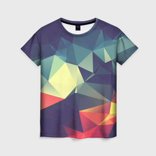 Женская футболка 3D с принтом Разноцветный полигональный узор, вид спереди #2