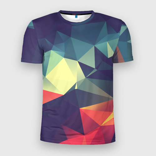 Мужская футболка 3D Slim с принтом Разноцветный полигональный узор, вид спереди #2