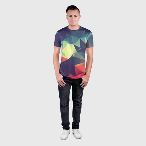 Мужская футболка 3D Slim с принтом Разноцветный полигональный узор, вид сбоку #3