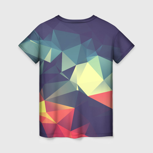 Женская футболка 3D с принтом Разноцветный полигональный узор, вид сзади #1