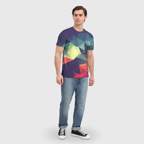 Мужская футболка 3D Разноцветный полигональный узор, цвет 3D печать - фото 5