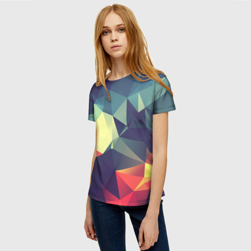 Женская футболка 3D с принтом Разноцветный полигональный узор, фото на моделе #1
