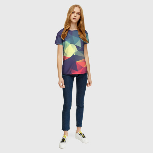 Женская футболка 3D с принтом Разноцветный полигональный узор, вид сбоку #3
