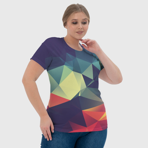 Женская футболка 3D с принтом Разноцветный полигональный узор, фото #4