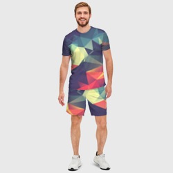 Мужской костюм с шортами 3D Разноцветный полигональный узор - фото 2