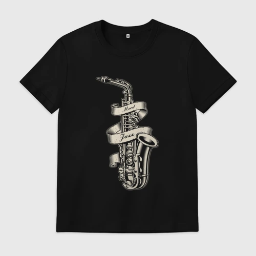 Мужская футболка хлопок с принтом Mood jazz sax, вид спереди #2