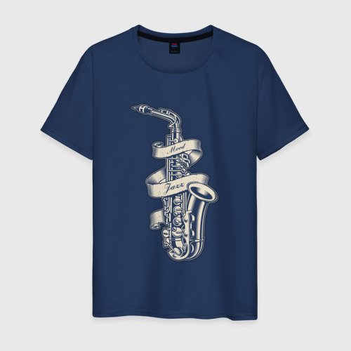Мужская футболка из хлопка с принтом Mood jazz sax, вид спереди №1
