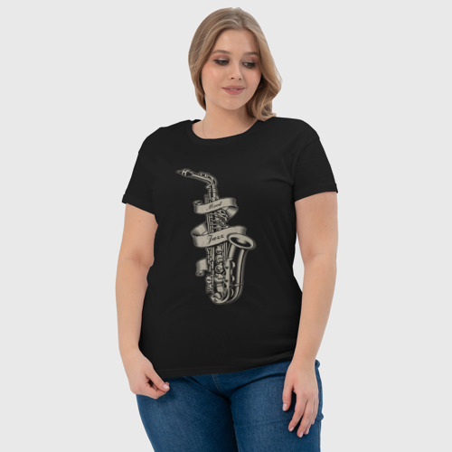 Женская футболка хлопок Mood jazz sax, цвет черный - фото 6