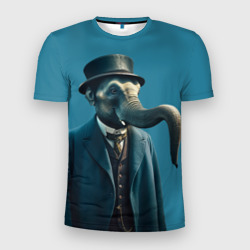 Мужская футболка 3D Slim Слон джентельмен в смокинге и шляпе