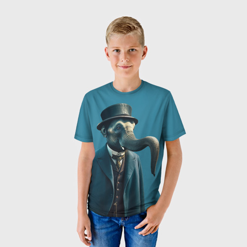 Детская футболка 3D Слон джентельмен в смокинге и шляпе, цвет 3D печать - фото 3