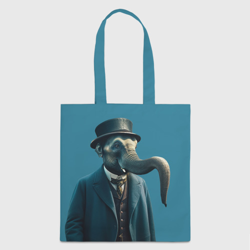 Шоппер 3D с принтом Слон джентельмен в смокинге и шляпе, вид спереди #2