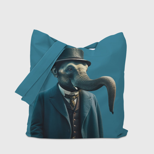 Шоппер 3D с принтом Слон джентельмен в смокинге и шляпе, вид сбоку #3