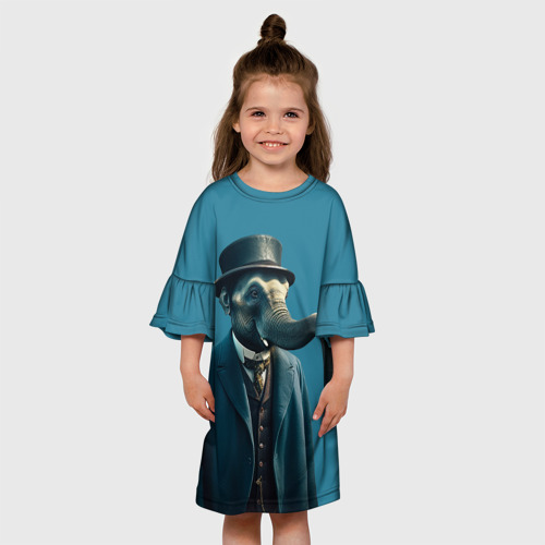 Детское платье 3D с принтом Слон джентельмен в смокинге и шляпе, вид сбоку #3