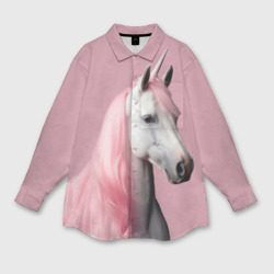 Женская рубашка oversize 3D Единорог розовая грива