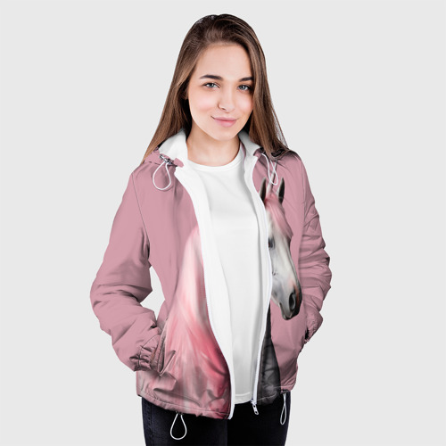 Женская куртка 3D Единорог розовая грива, цвет белый - фото 4