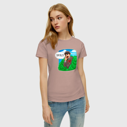 Женская футболка хлопок Ленин - капиталист, цвет пыльно-розовый - фото 3