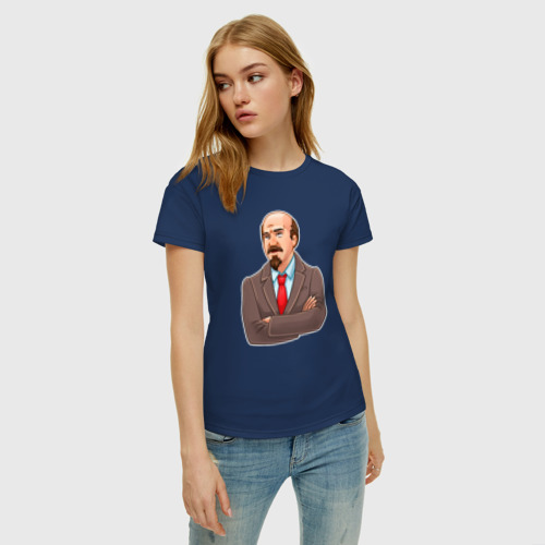 Женская футболка хлопок Ленин закатывает глаза, цвет темно-синий - фото 3