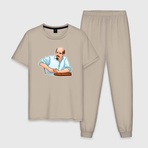 Мужская пижама хлопок Ленин в раздумьях, цвет миндальный