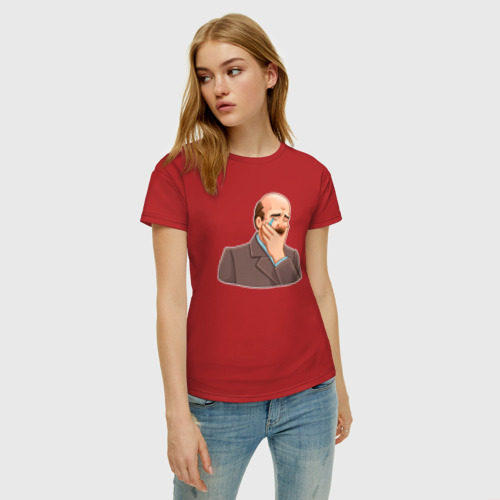 Женская футболка хлопок Ленин плачет, цвет красный - фото 3