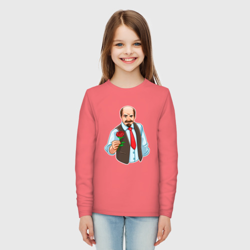 Детский лонгслив хлопок с принтом Ленин с розой, вид сбоку #3