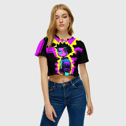 Женская футболка Crop-top 3D Неоновый Барт Симпсон - поп-арт, цвет 3D печать - фото 3