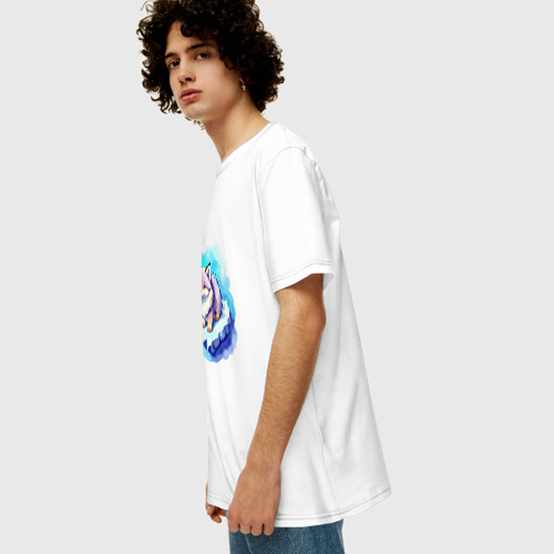 Мужская футболка хлопок Oversize Пушистый волчонок, цвет белый - фото 5