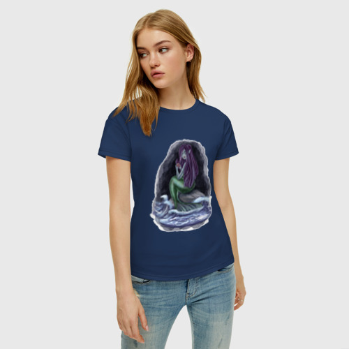 Женская футболка хлопок Разбитое сердце русалки, цвет темно-синий - фото 3