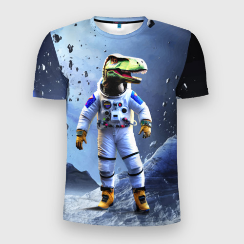 Мужская футболка 3D Slim с принтом Тираннозавр-космонавт, вид спереди #2