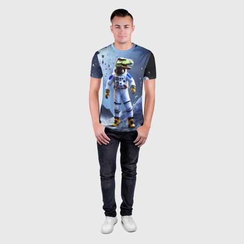 Мужская футболка 3D Slim с принтом Тираннозавр-космонавт, вид сбоку #3