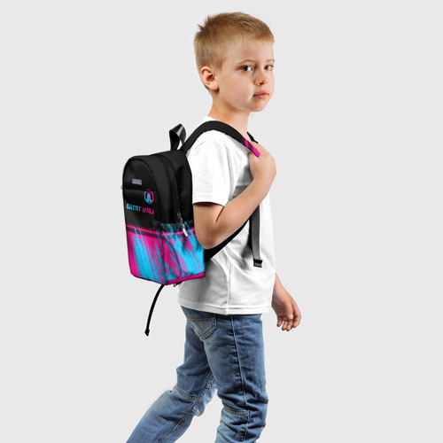 Детский рюкзак 3D с принтом Great Wall - neon gradient: символ сверху, вид сзади #1