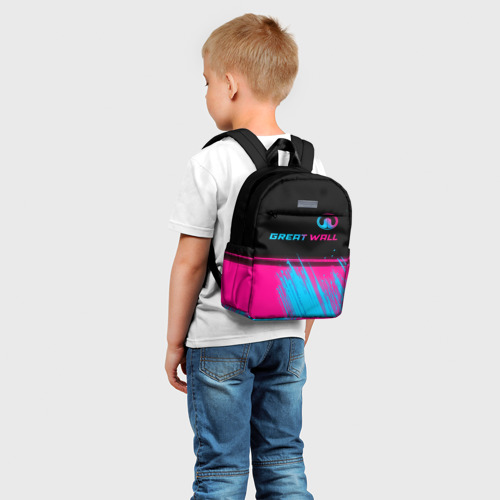 Детский рюкзак 3D с принтом Great Wall - neon gradient: символ сверху, фото на моделе #1