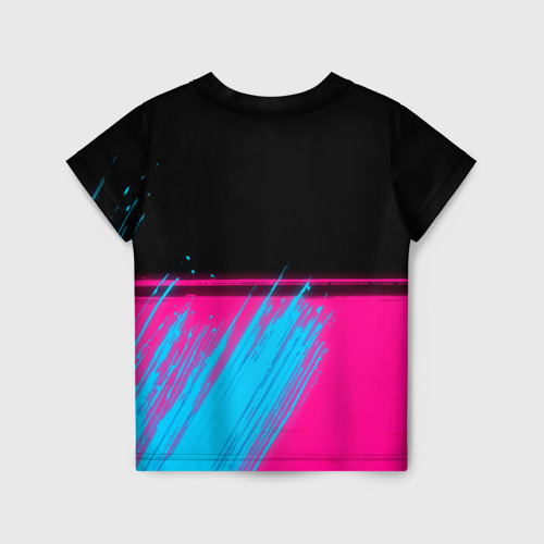 Детская футболка 3D с принтом Great Wall - neon gradient: символ сверху, вид сзади #1
