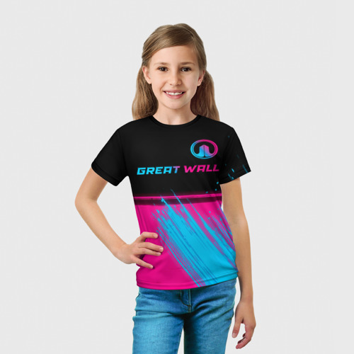 Детская футболка 3D с принтом Great Wall - neon gradient: символ сверху, вид сбоку #3