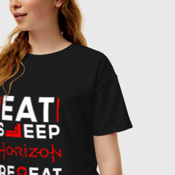 Женская футболка хлопок Oversize Надпись eat sleep Horizon repeat - фото 2