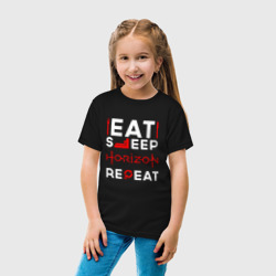 Детская футболка хлопок Надпись eat sleep Horizon repeat - фото 2