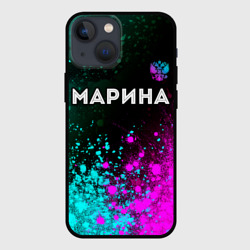 Чехол для iPhone 13 mini Марина и неоновый герб России: символ сверху