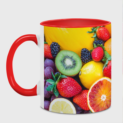 Кружка с полной запечаткой Сочные фрукты, цвет белый + красный - фото 2