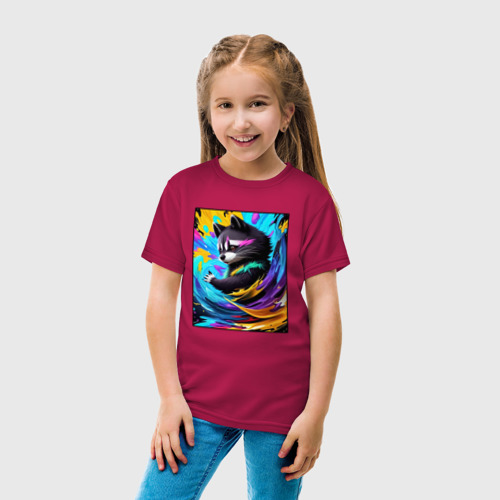 Детская футболка хлопок с принтом Енот в красках, вид сбоку #3