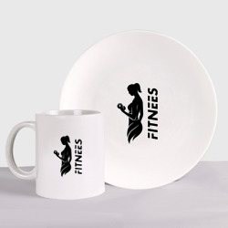 Набор: тарелка + кружка Фитнес лого